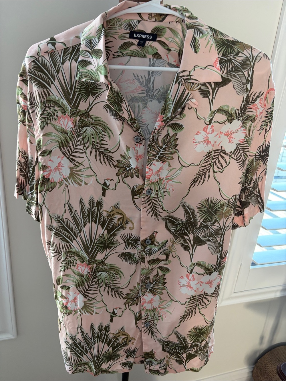 Express Men’s Pink Tropical Floral Button-Down Shirt